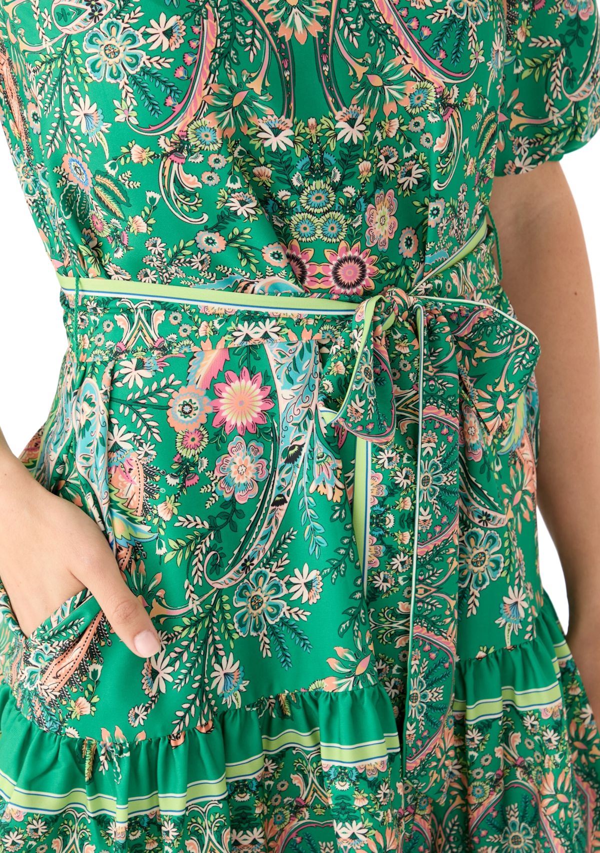 Womens Puff Sleeve Paisley Print Fit and Flare Dress