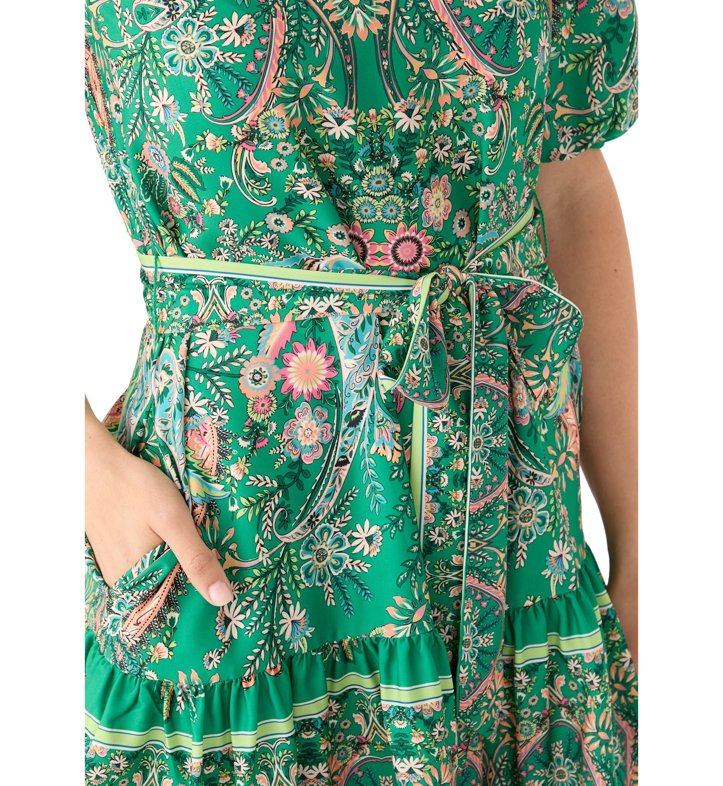Womens Puff Sleeve Paisley Print Fit and Flare Dress