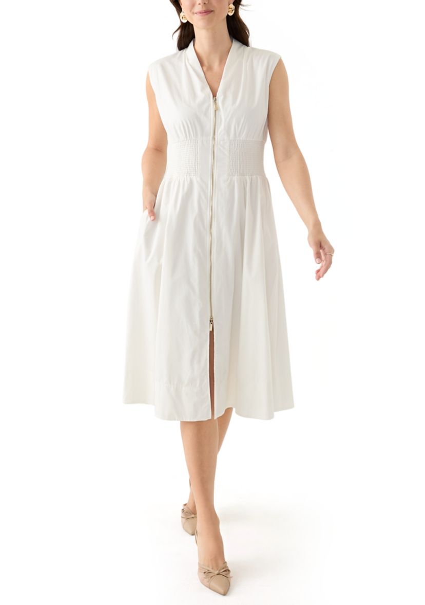 Womens Sleeveless V-Neck Solid Midi Dress
