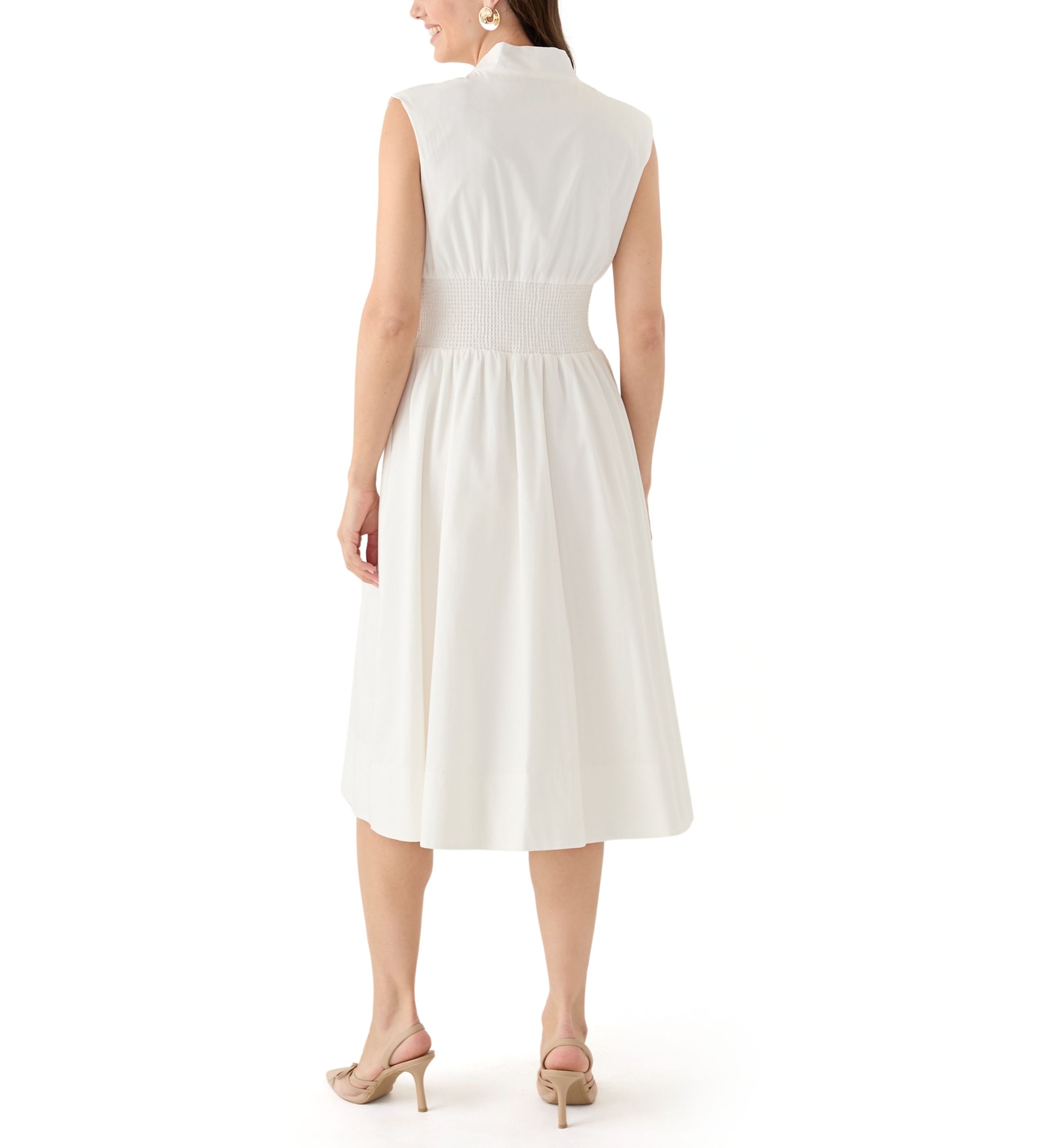 Womens Sleeveless V-Neck Solid Midi Dress