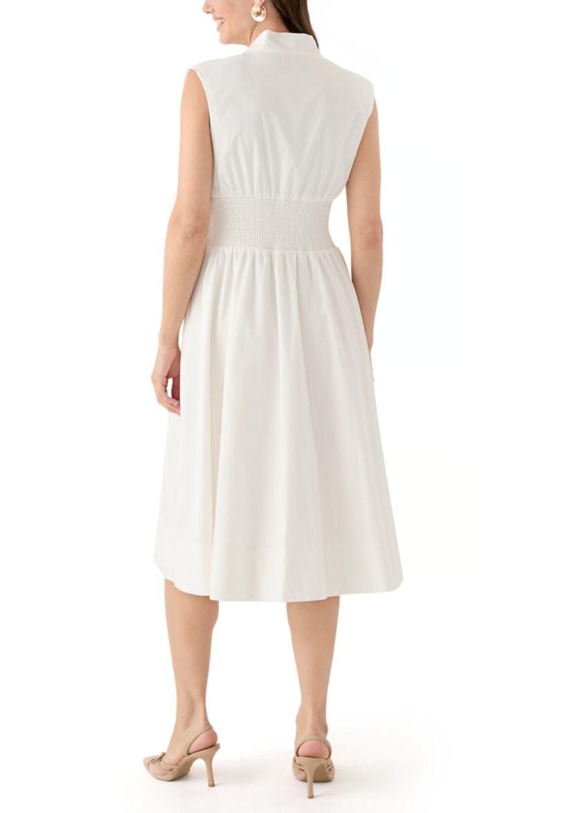 Womens Sleeveless V-Neck Solid Midi Dress