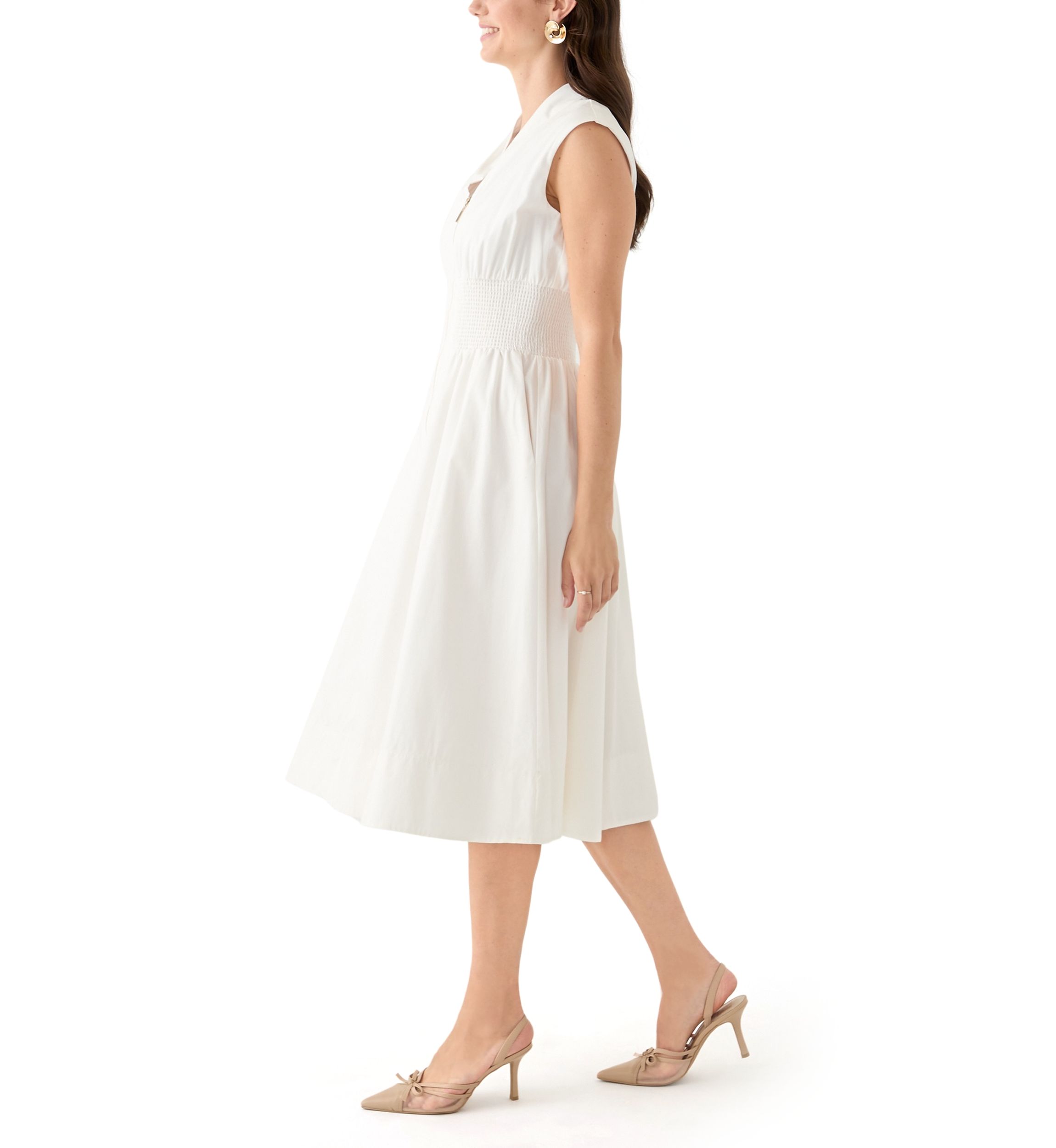 Womens Sleeveless V-Neck Solid Midi Dress