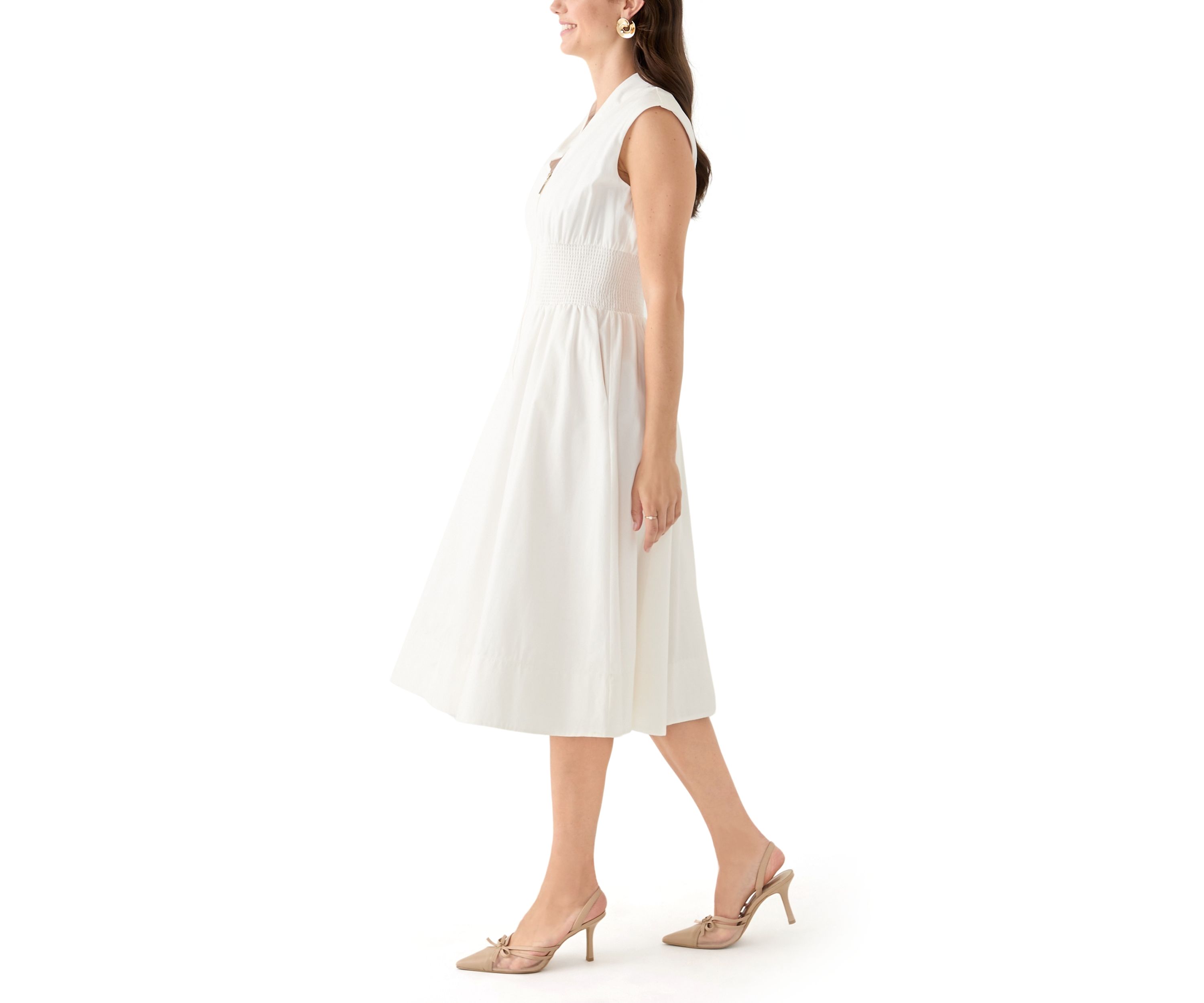 Womens Sleeveless V-Neck Solid Midi Dress