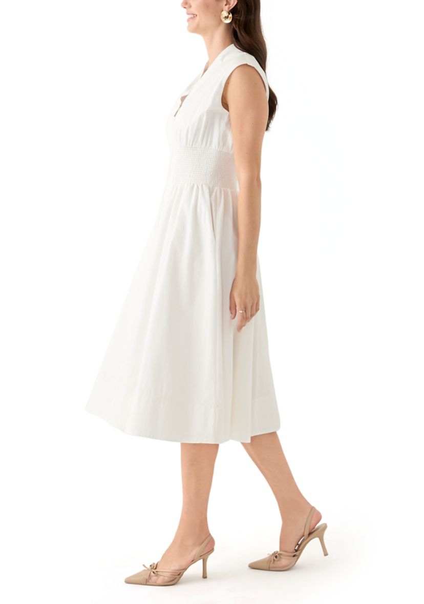 Womens Sleeveless V-Neck Solid Midi Dress