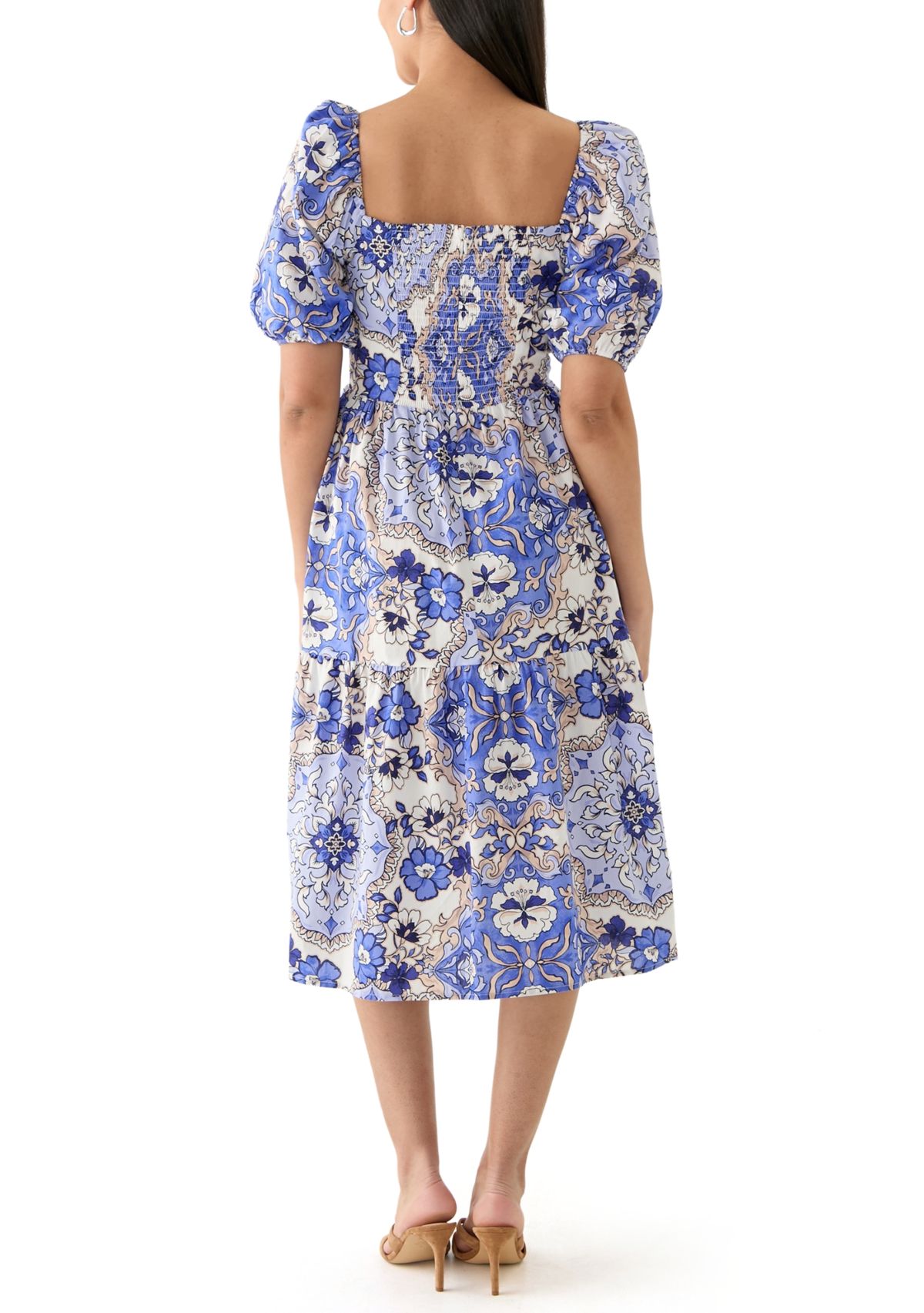 Womens Printed A-Line Midi Dress