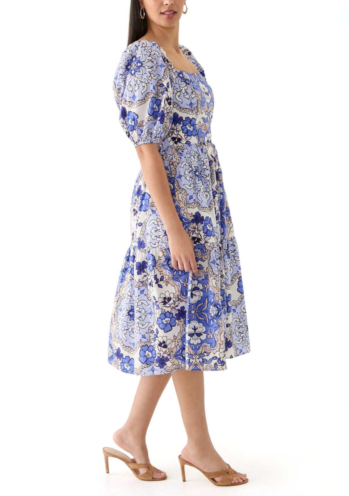Womens Printed A-Line Midi Dress
