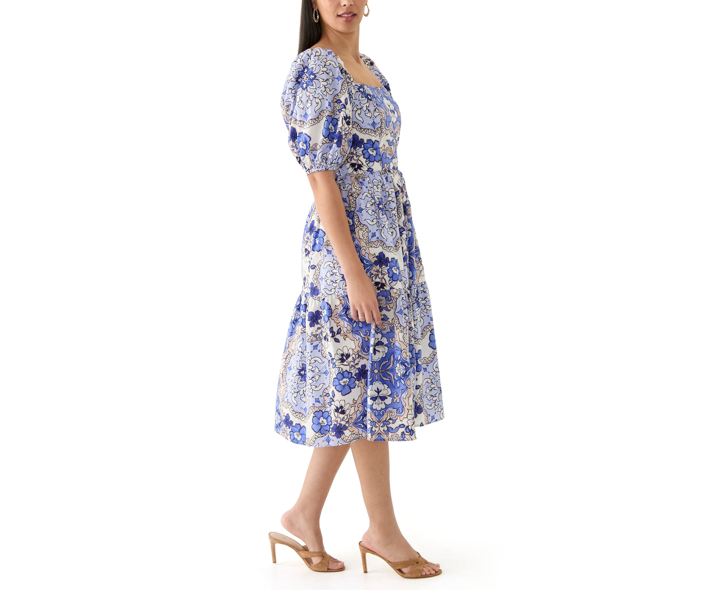 Womens Printed A-Line Midi Dress