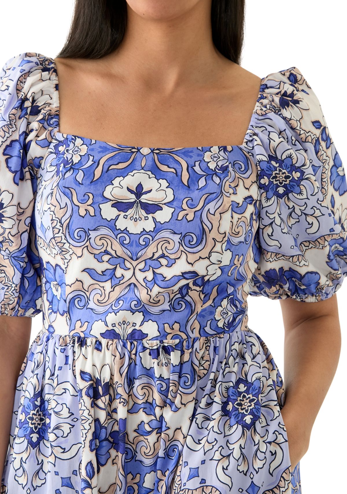Womens Printed A-Line Midi Dress