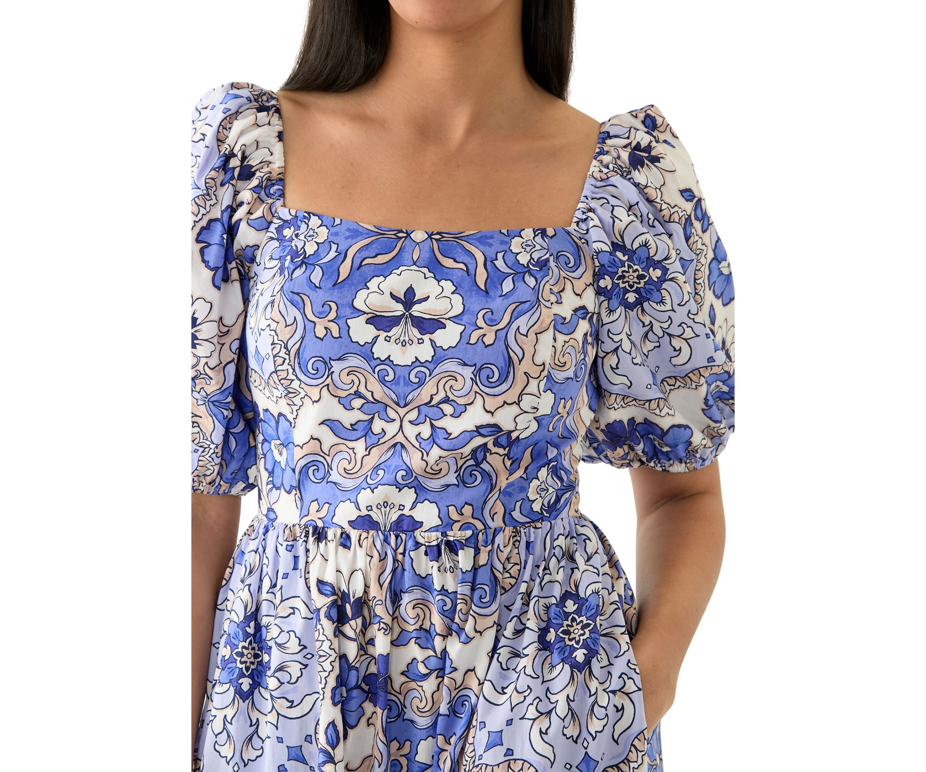 Womens Printed A-Line Midi Dress