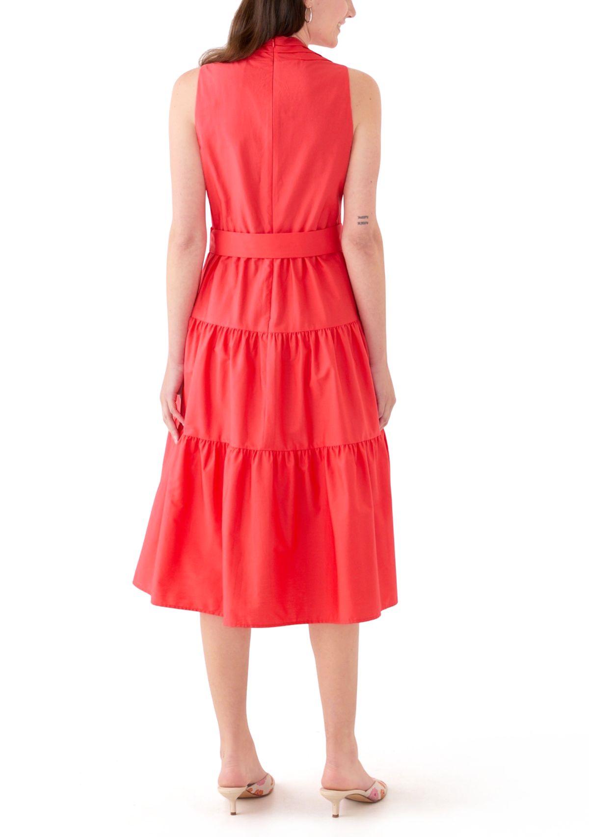 Womens Sleeveless V-Neck Solid Midi Dress