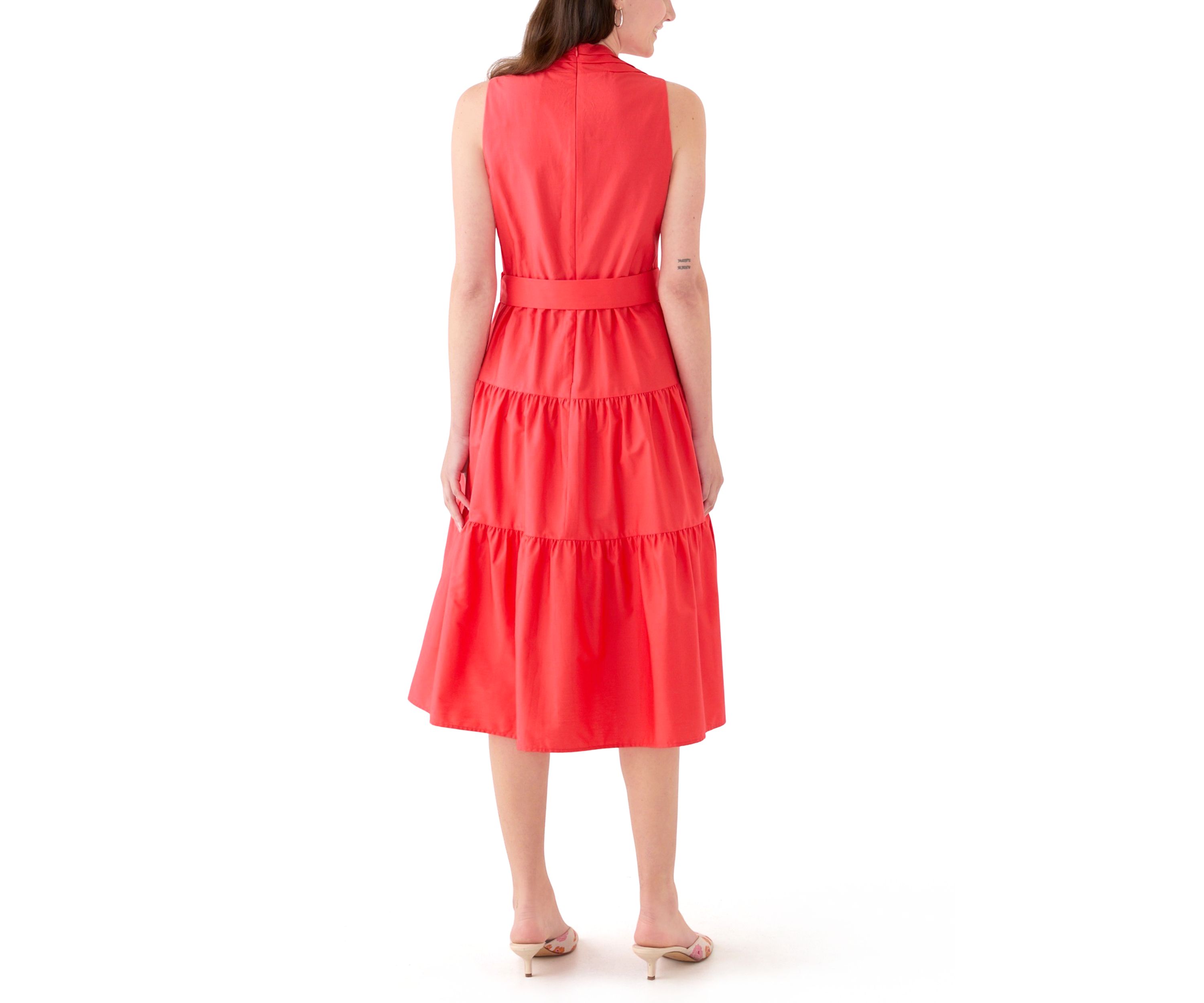 Womens Sleeveless V-Neck Solid Midi Dress