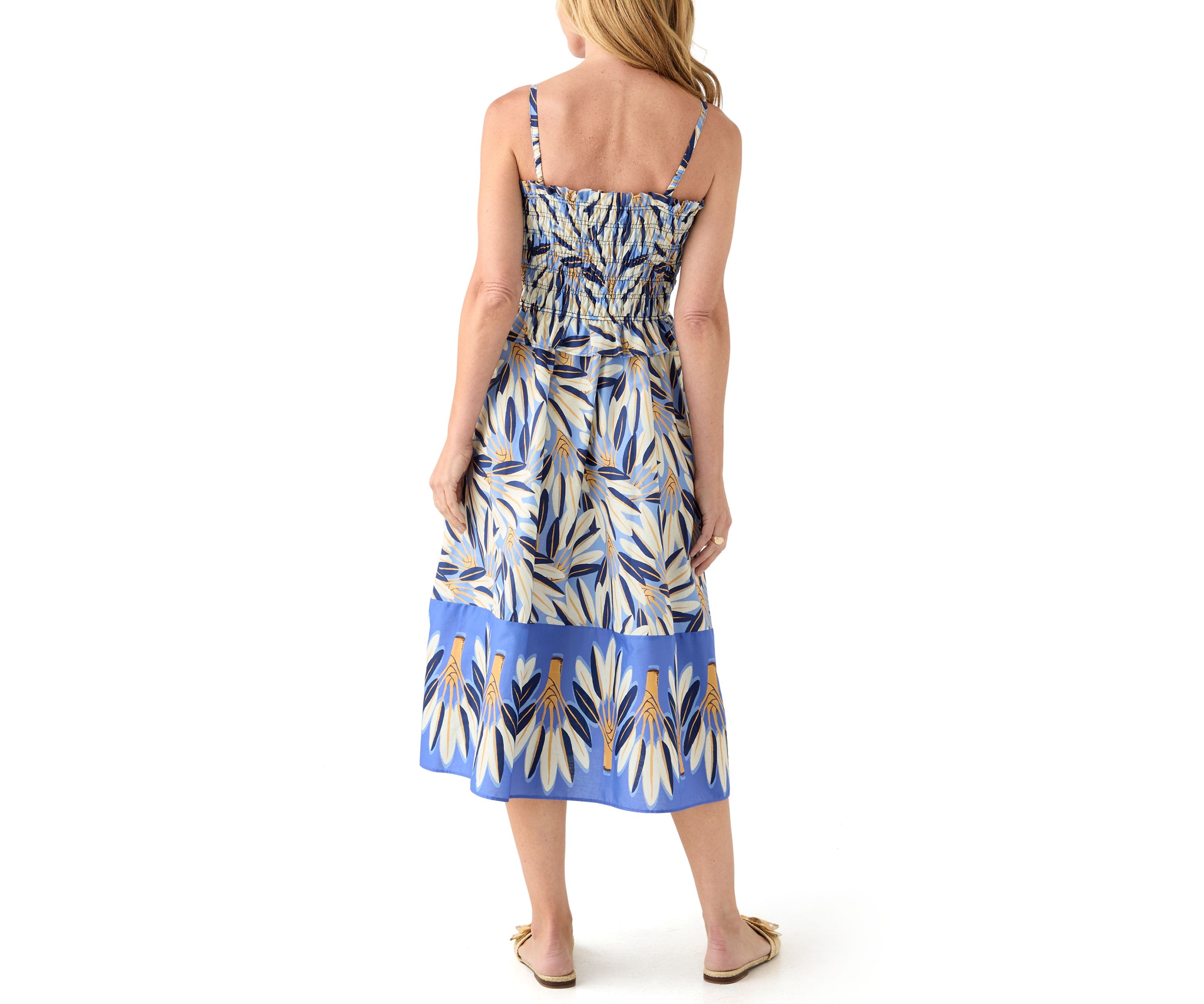 Womens Sleeveless Square Neck Floral Print Midi Dress