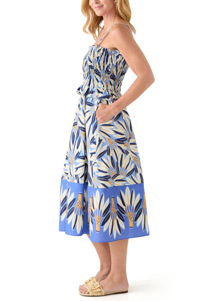 Womens Sleeveless Square Neck Floral Print Midi Dress