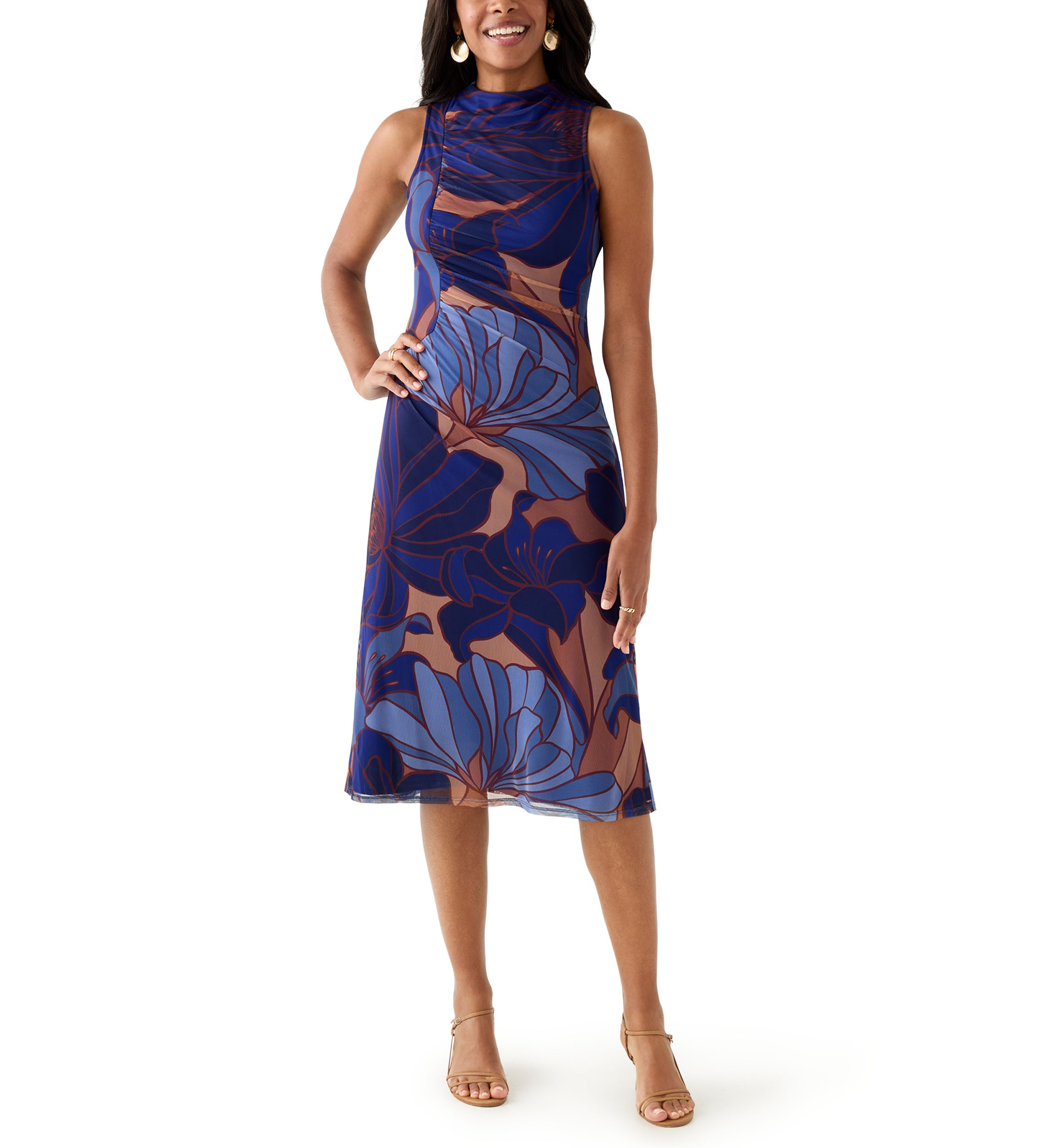  Womens Sleeveless Sheath Midi Dress 