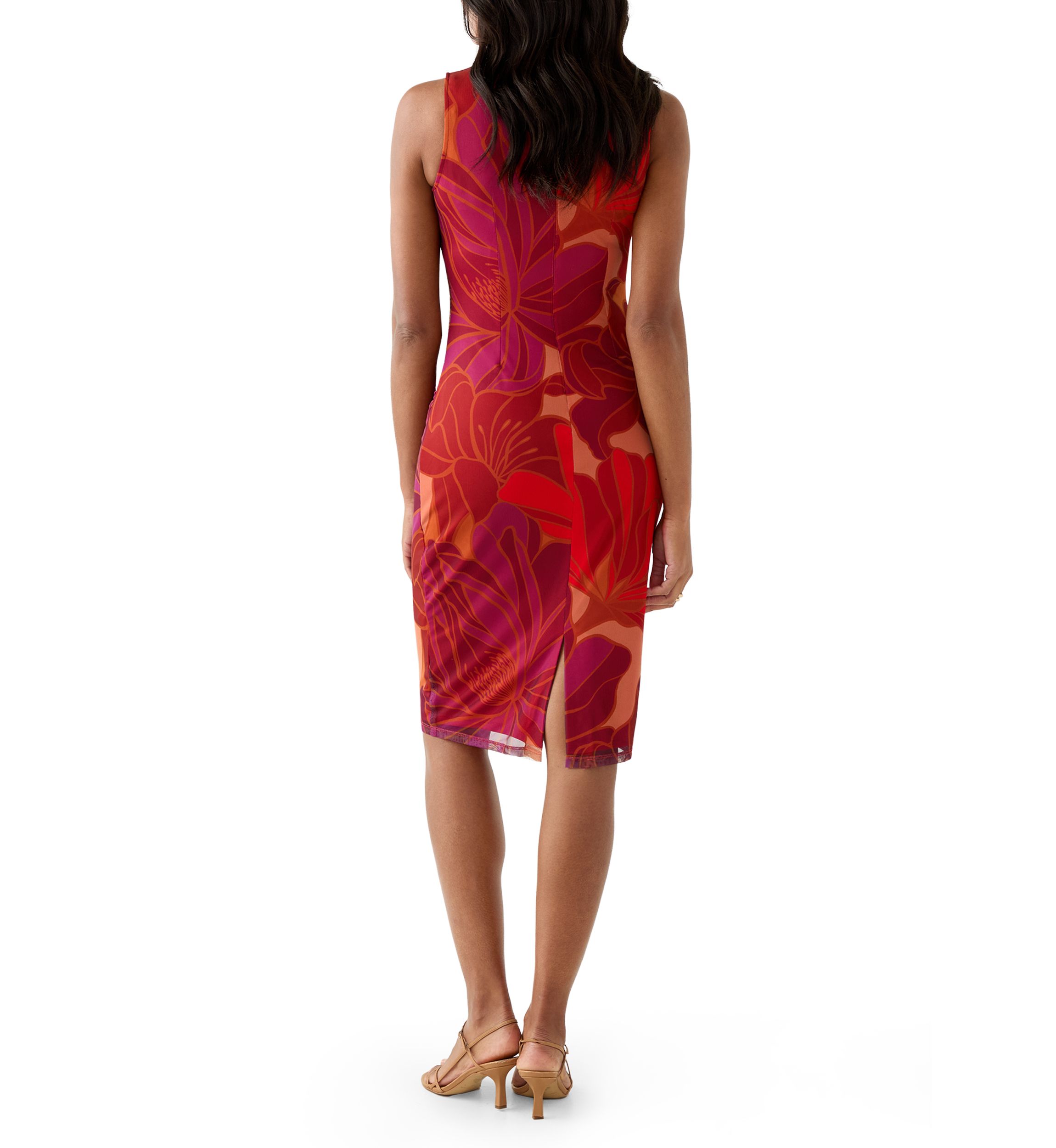 Womens Sleeveless Sheath Midi Dress