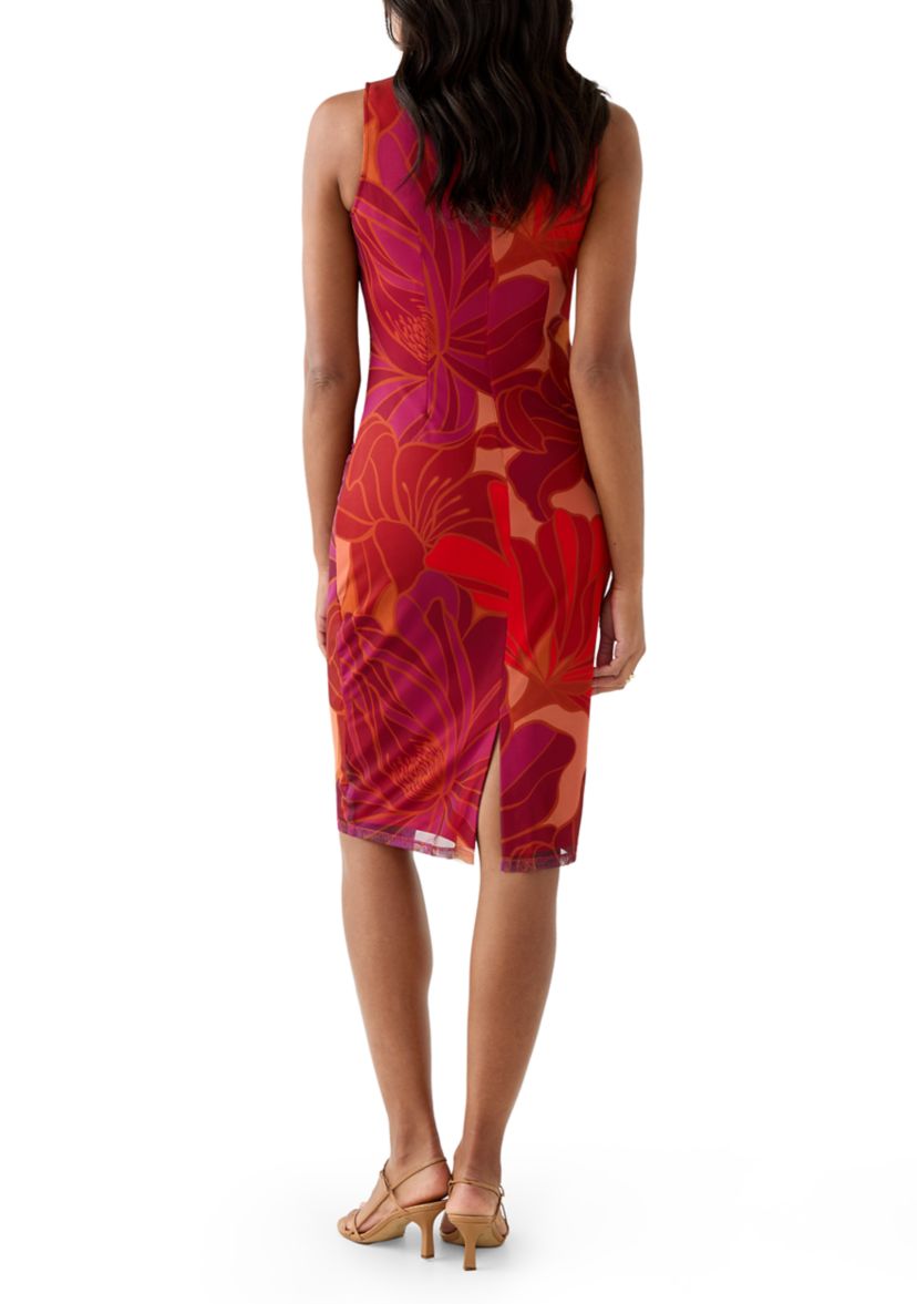 Womens Sleeveless Sheath Midi Dress