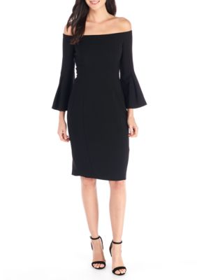 Vince Camuto Off The Shoulder Crepe Dress With Flounce Sleeves Belk 