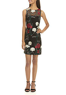 vince camuto sleeveless embroidered mesh shift dres