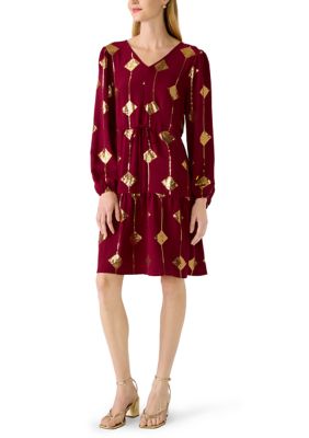 Nina Leonard Women's Diamond Sequin Blouson Sleeve Dress, XL