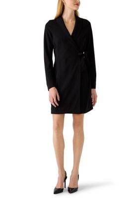 Nina Leonard Women's Long Sleeve Wrap Blazer Dress, Black, XL