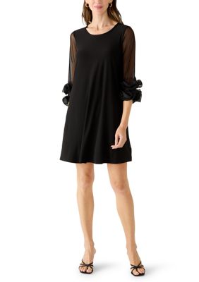 Nina Leonard Women's Mesh Ruffle Sleeve Dress, Black, XL