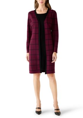 Nina Leonard Women's Twofer Knit Windowpane Sweater Dress, XL