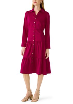 Nina Leonard Women's Long Sleeve Shirt Midi Dress, XL
