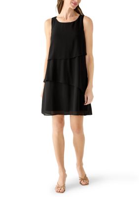Nina Leonard Women's Sleeveless Tiered Chiffon Dress, Black, XL