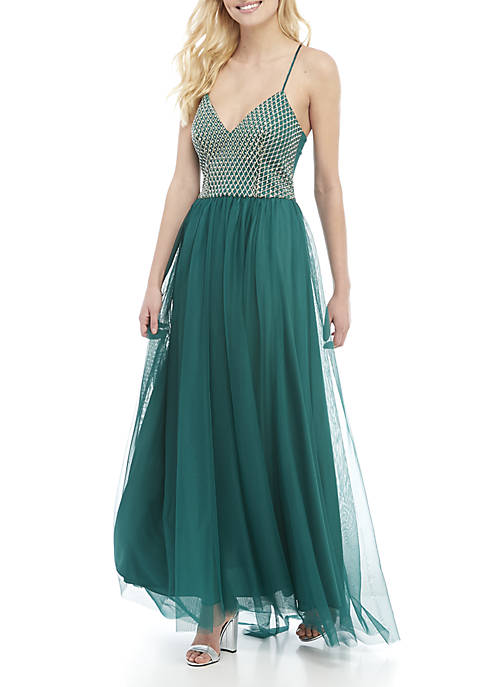 sequin hearts Strappy Lace-Up Back Mesh Gown | belk