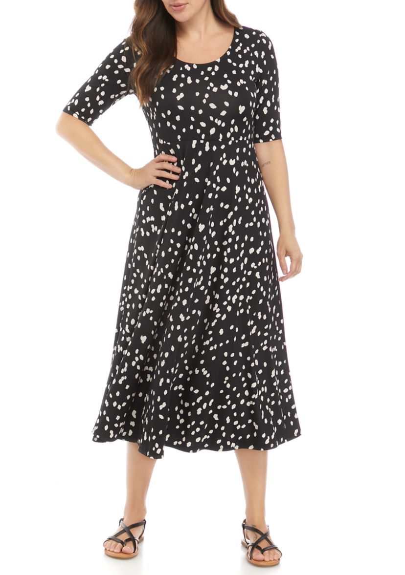 Womens Animal Print Elbow Sleeve Midi Dress