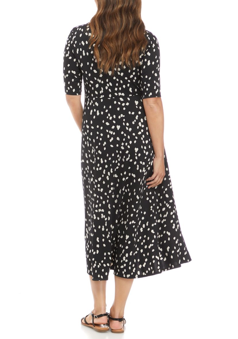 Womens Animal Print Elbow Sleeve Midi Dress