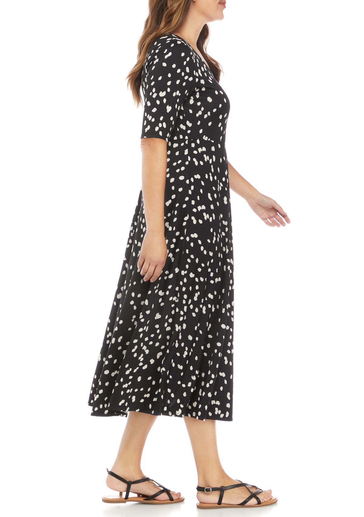 Womens Animal Print Elbow Sleeve Midi Dress