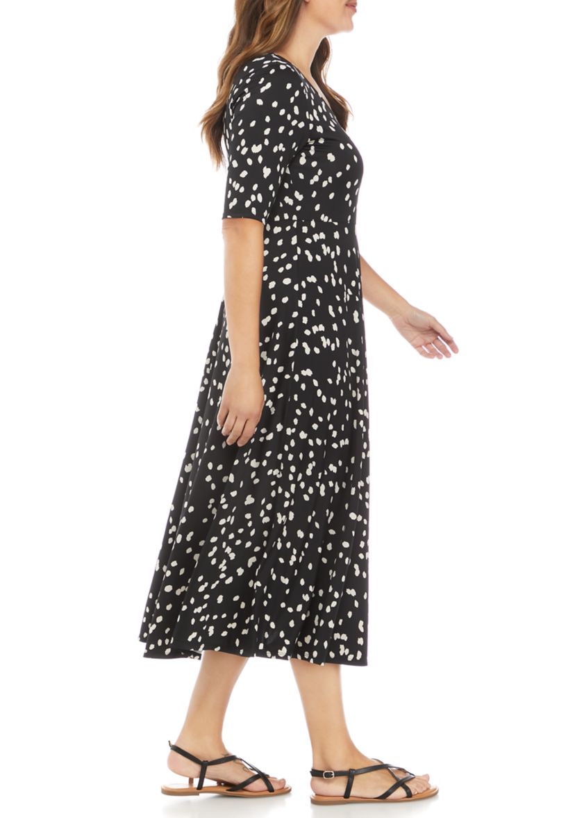 Womens Animal Print Elbow Sleeve Midi Dress