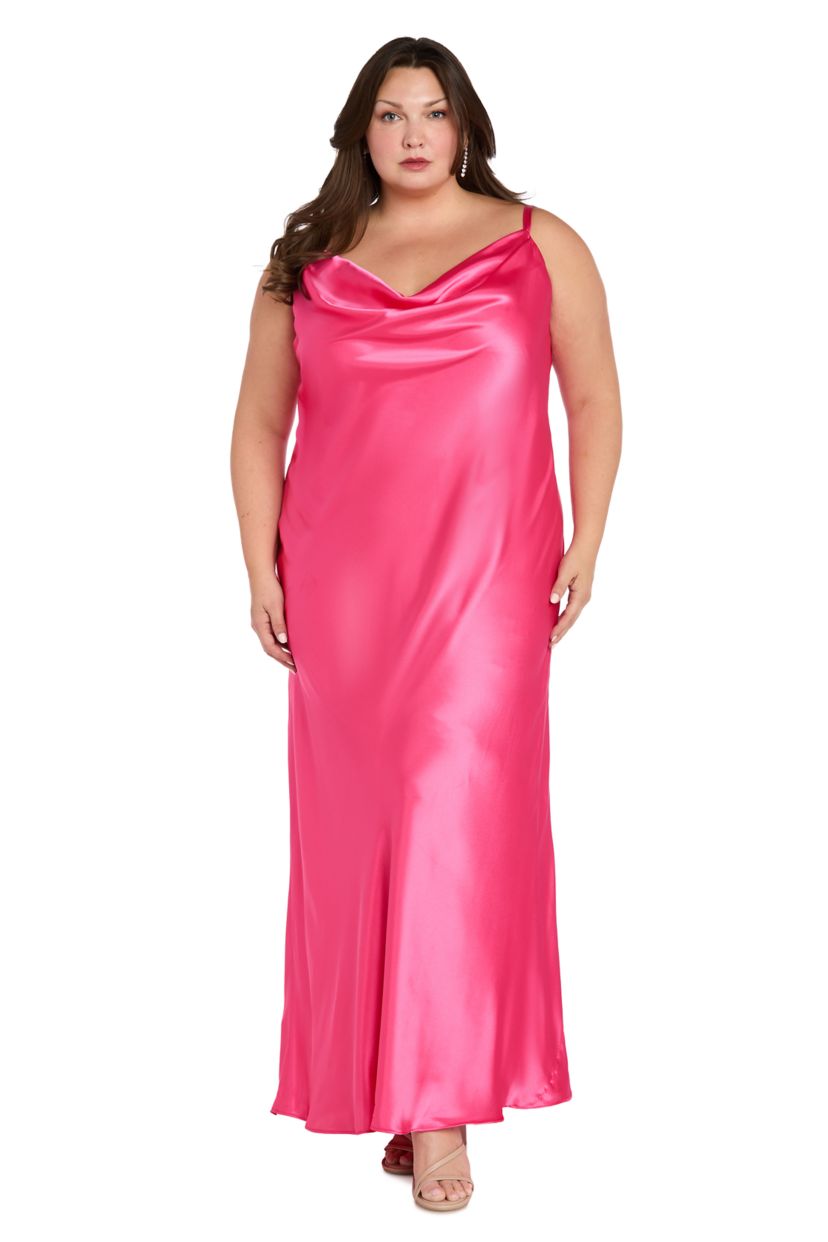 Morgan & Co Women's Long Satin Cowl Dress, Mango, 3XL