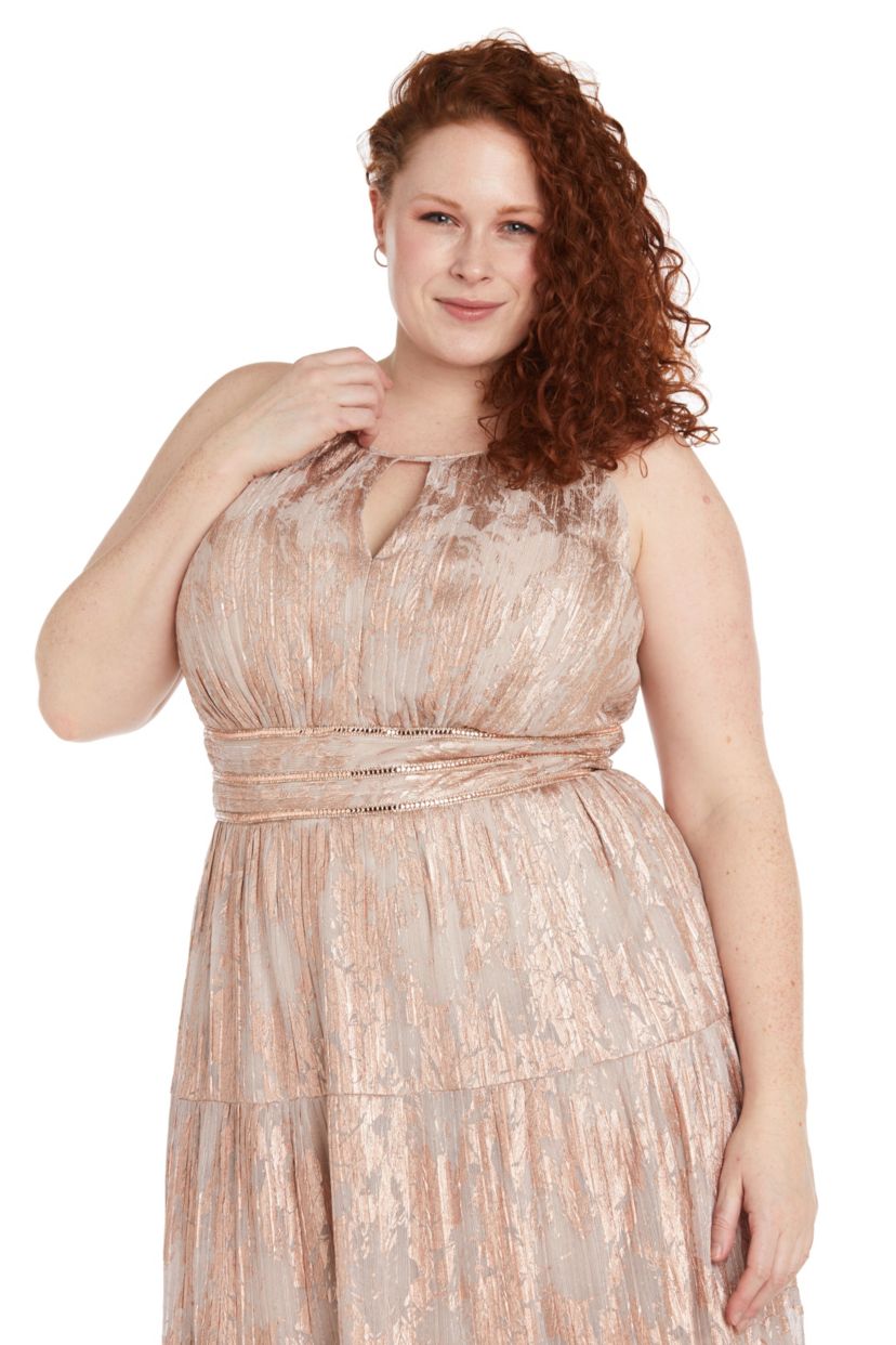 1Pc Foil Print Pleated Mesh Tiered Halter Dress