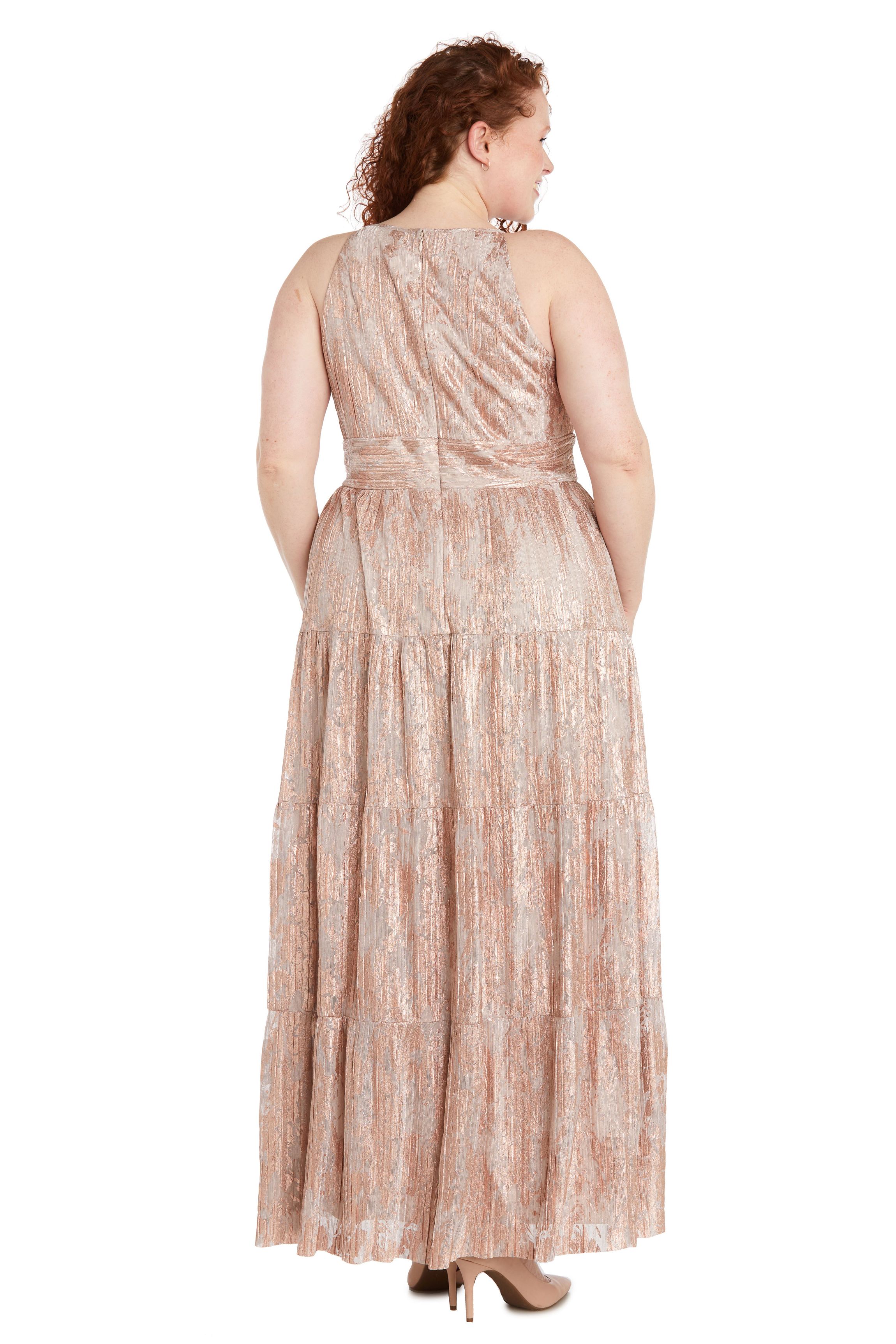 1Pc Foil Print Pleated Mesh Tiered Halter Dress