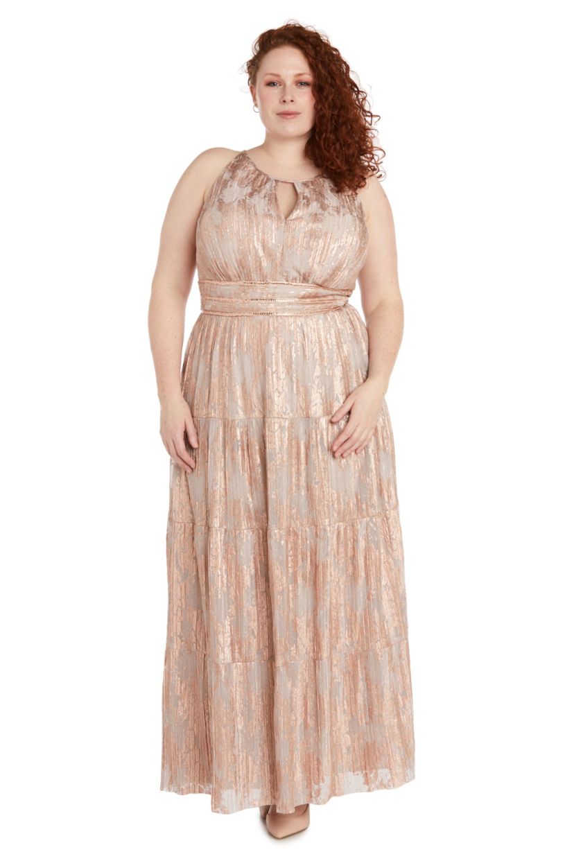 1Pc Foil Print Pleated Mesh Tiered Halter Dress