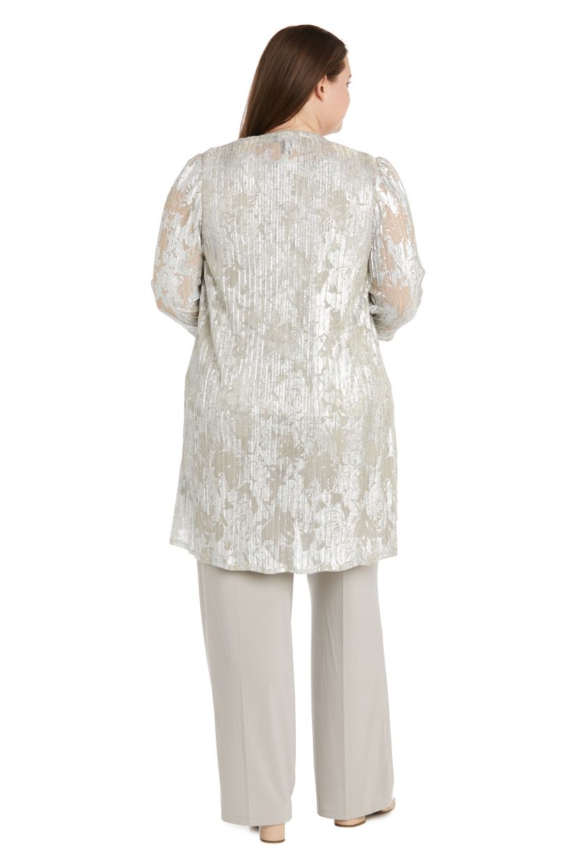 3 Pc Twinset Pantsuit In A Foil Jacquard Print On Crinkle Fabric Matte Chiffon Pant And Detach Necklace