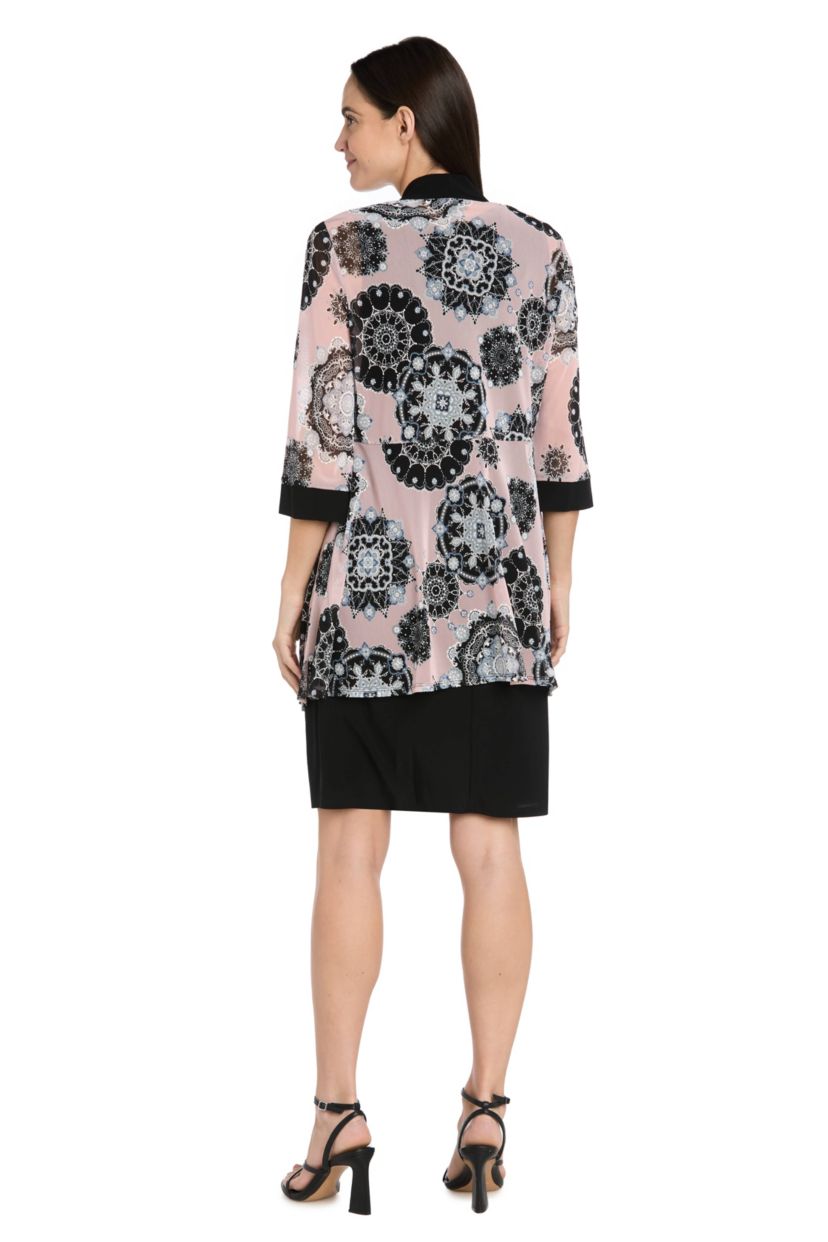 2Pc Printed Medallion Mesh Jacket Dress with Detachable Necklace