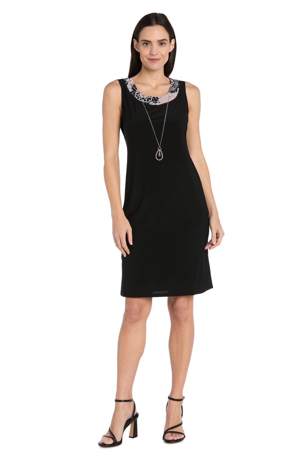 2Pc Printed Medallion Mesh Jacket Dress with Detachable Necklace