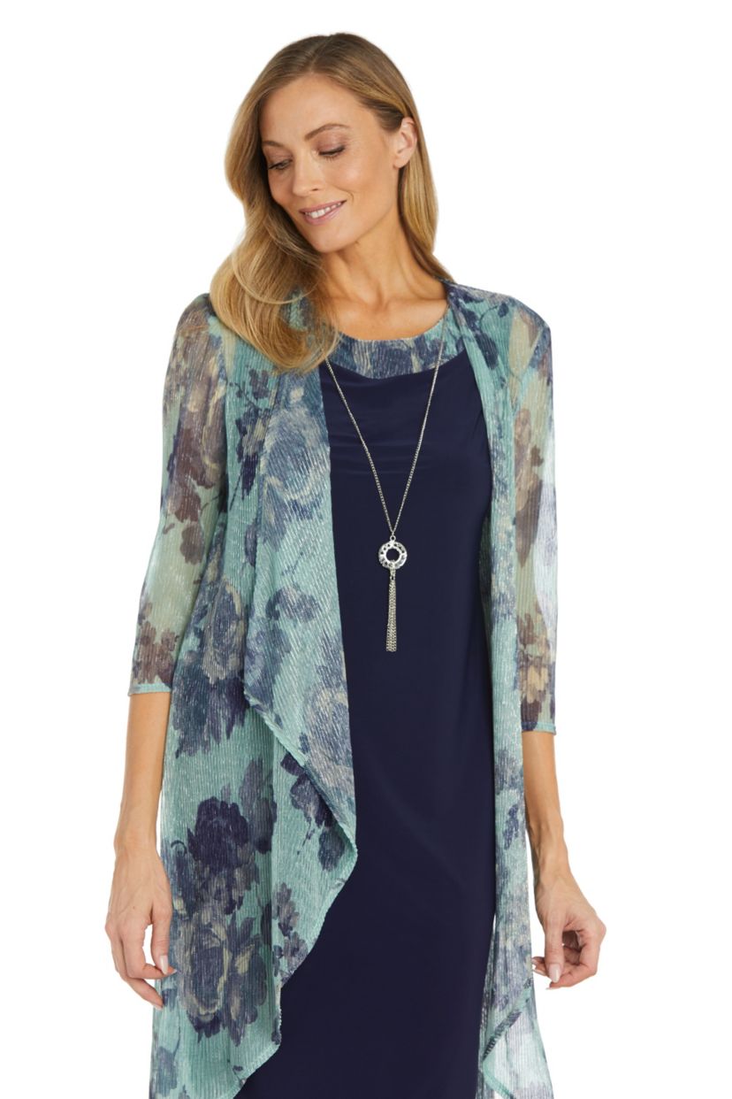 2Pc Printed Crinkle Printed Jacket Dress With Solid Tank Dress And Detachable Necklace