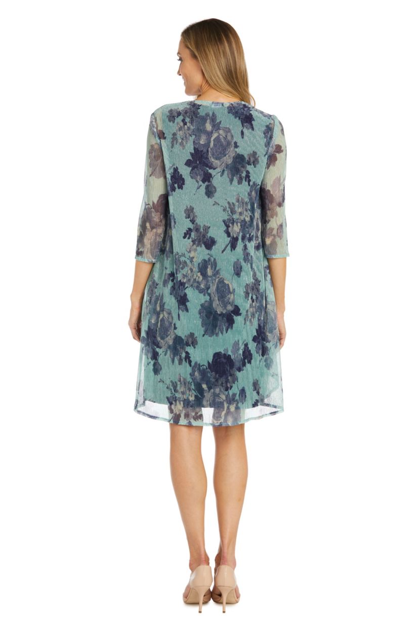 2Pc Printed Crinkle Printed Jacket Dress With Solid Tank Dress And Detachable Necklace