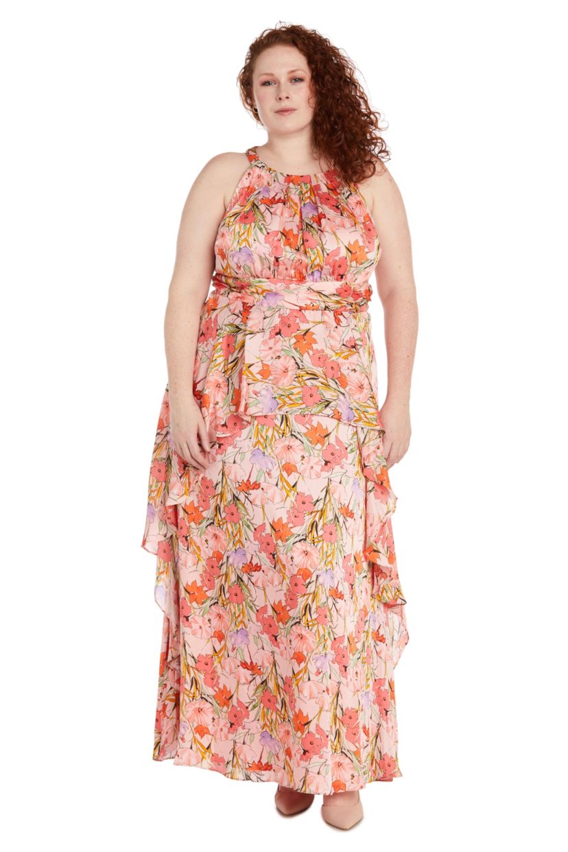 Womens 1Pc Printed Chiffon Ruffle Halter Dress