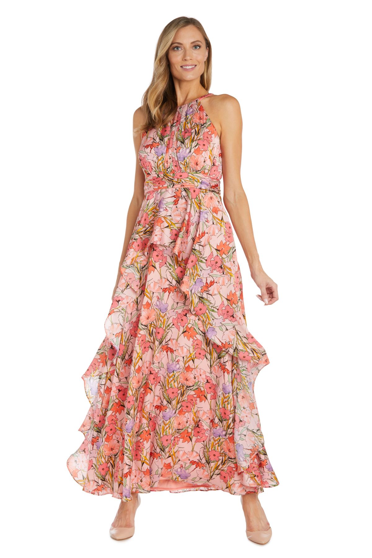 Missy 1Pc Printed Chiffon Ruffle Halter Dress