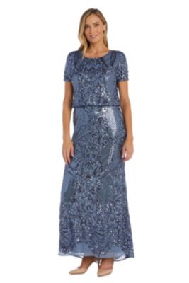 R & M Richards 1Pc Key Hole Back Blouson Emb Sequin Dress | belk