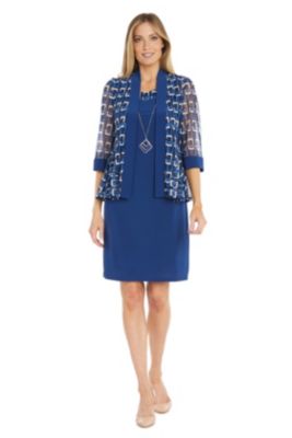 2Pc Jacket Dress W Geometric Printed And Solid