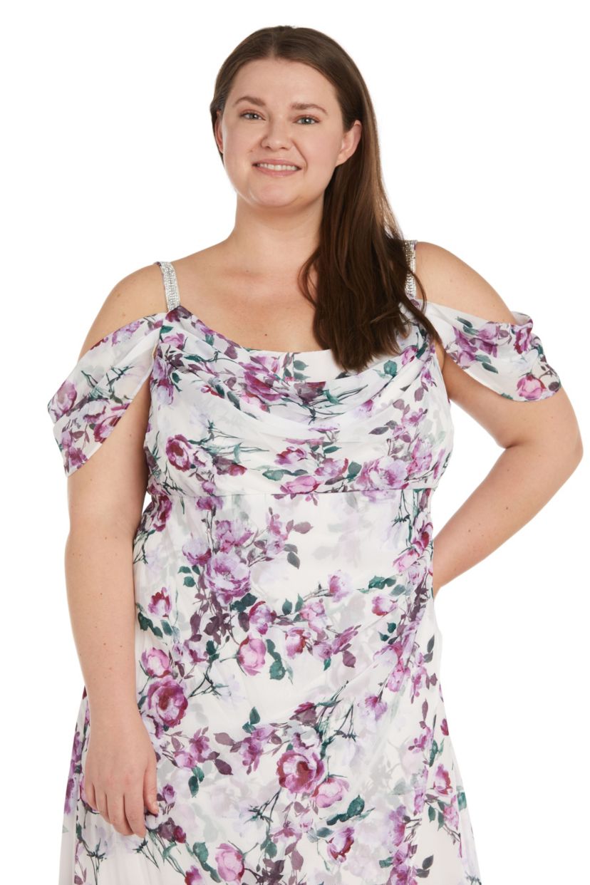 1Pc Print Hi Multi Chiffon Surplice Dress With Modesty Front Cowl Neck