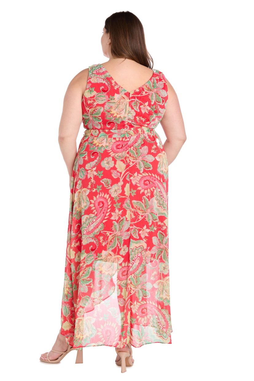 1Pc Printed Chiffon Lurex Hi Lo Wrap Dress