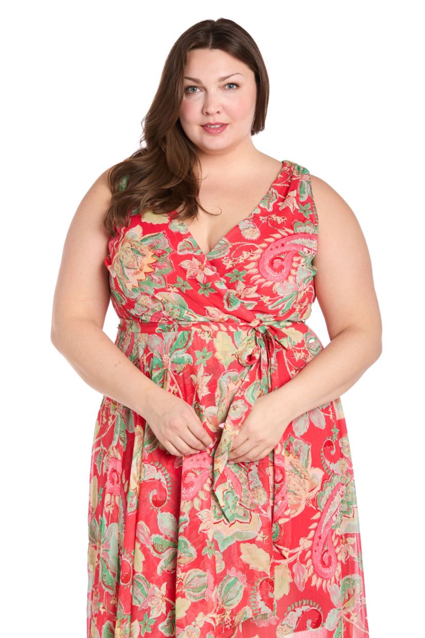 1Pc Printed Chiffon Lurex Hi Lo Wrap Dress