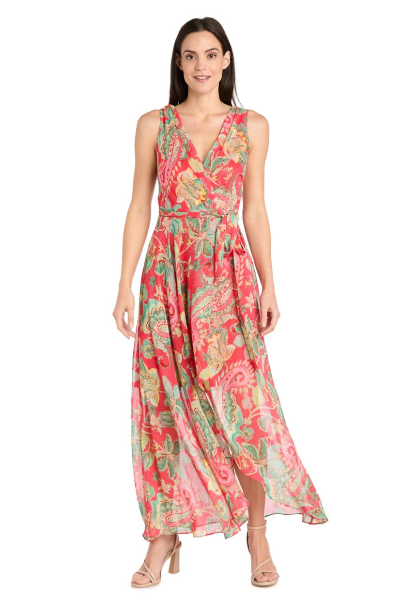 1Pc Printed Chiffon with Lurex Hi Lo Wrap Dress